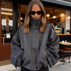 Women Short Wool Blend Jacket with Stand-Up Collar, Shoulder Flaps and Adjustable Cuffs Fashion Glam