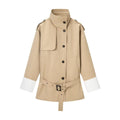 Ladies short trench coat in modern bonded look with high stand-up collar, shoulder tabs and contrast cuffs Fashion Glam