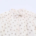 Women's Lightweight Viscose Blouse with Stand Collar, Ribbon Tie and Chest Pleats Fashion Glam