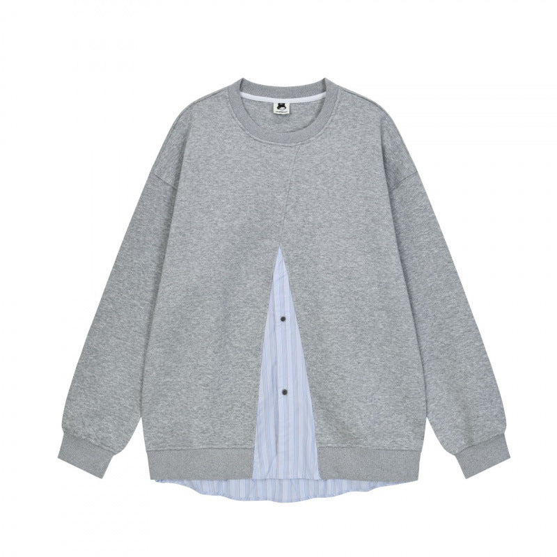 Women Oversize Sweatshirt with integrated shirt insert and visible button placket Fashion Glam