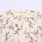 Women's Lightweight Embroidered Blouse Top with Balloon Sleeves and Tie Slit Fashion Glam