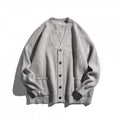 Unisex Oversize fine knit cardigan with V-neck, button placket and patch pockets Fashion Glam