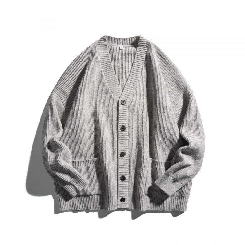 Unisex Oversize fine knit cardigan with V-neck, button placket and patch pockets Fashion Glam