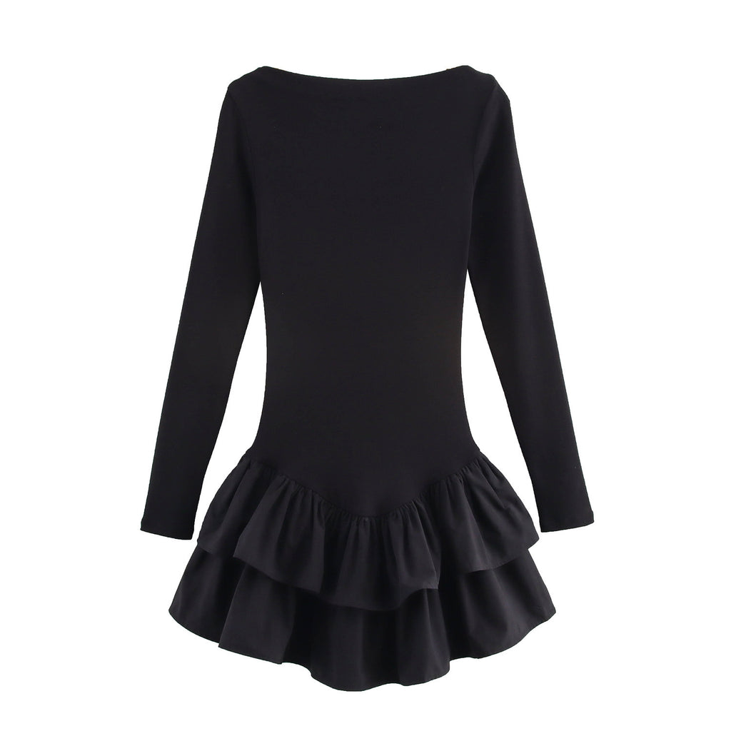 Women's figure-hugging mini dress with tiered ruffles and boat neckline Fashion Glam