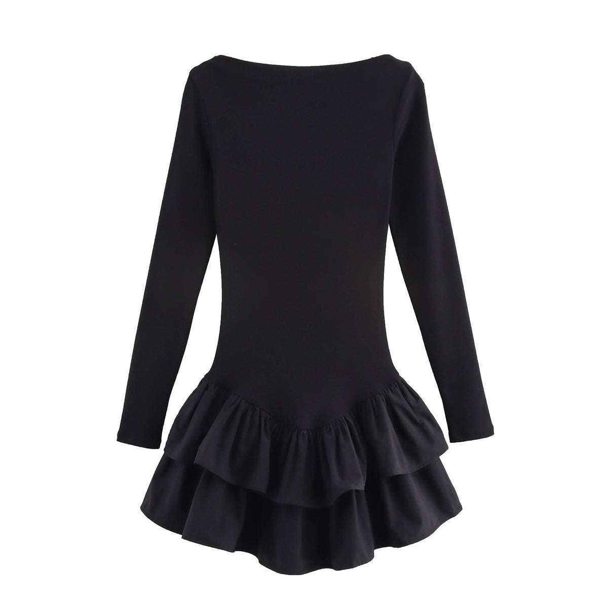 Women's figure-hugging mini dress with tiered ruffles and boat neckline Fashion Glam