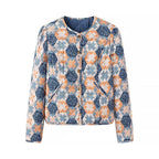 Women's Quilted Short Jacket with Graphic Patchwork Pattern Fashion Glam