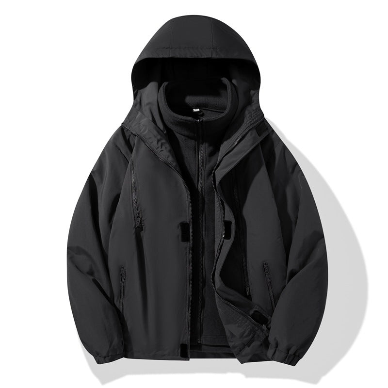 Men's Two-Piece Hybrid Hooded Jacket with Integrated Fleece Lining and Concealed Zippers Fashion Glam