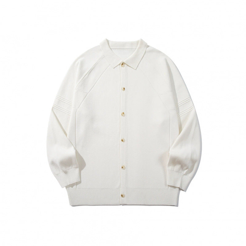 Unisex Boxy Knit Cardigan with Shirt Collar, Raglan Sleeves and Ribbed Hems Fashion Glam