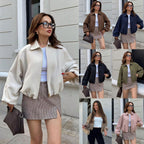 Women’s short bomber jacket with zipper, elastic hem, and soft finish Fashion Glam