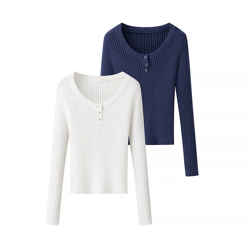 Women's Figure-Hugging Ribbed Long Sleeve with Grommet V-Neck Fashion Glam