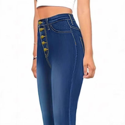 Women's high-waisted shaping flared jeans with visible button placket Fashion Glam