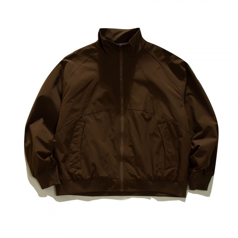 Men's Lightweight Boxy Training Jacket with Stand-Up Collar, Raglan Sleeves and Ribbed Hem Fashion Glam