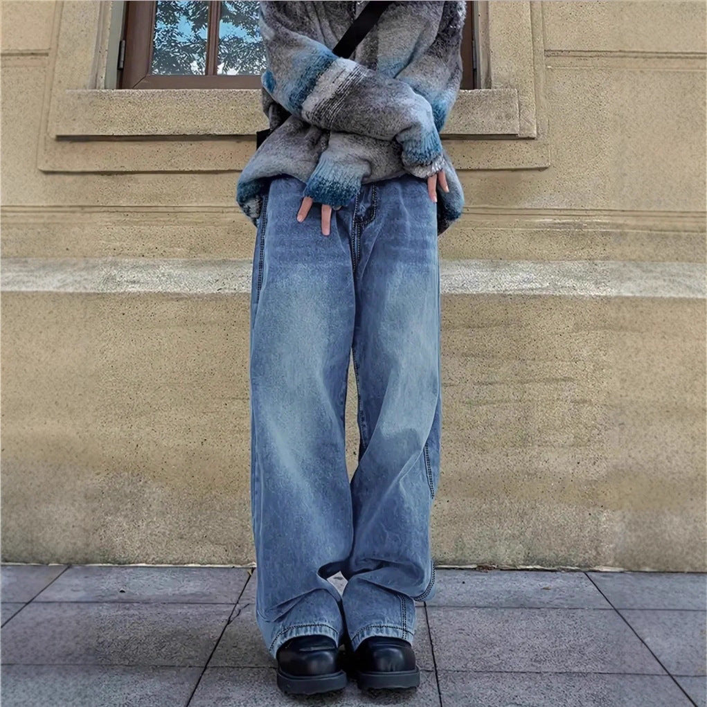 Women's wide baggy jeans in vintage wash look with low rise Fashion Glam