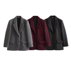 Women Long Wool Blend Double-Breasted Coat with Notched Collar and Flap Pockets Fashion Glam