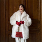 Women's Mid-length fluffy teddy faux fur coat with standing shawl collar Fashion Glam
