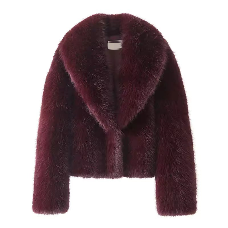 Ladies short cut luxury faux fur bolero with voluminous shawl collar Fashion Glam