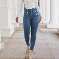 Women's High-waisted, figure-shaping Skinny Jeans with double decorative button placket Fashion Glam