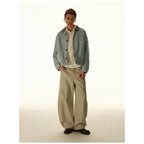 Men's Boxy Canvas Jacket with Cord Collar and Concealed Button Placket Fashion Glam