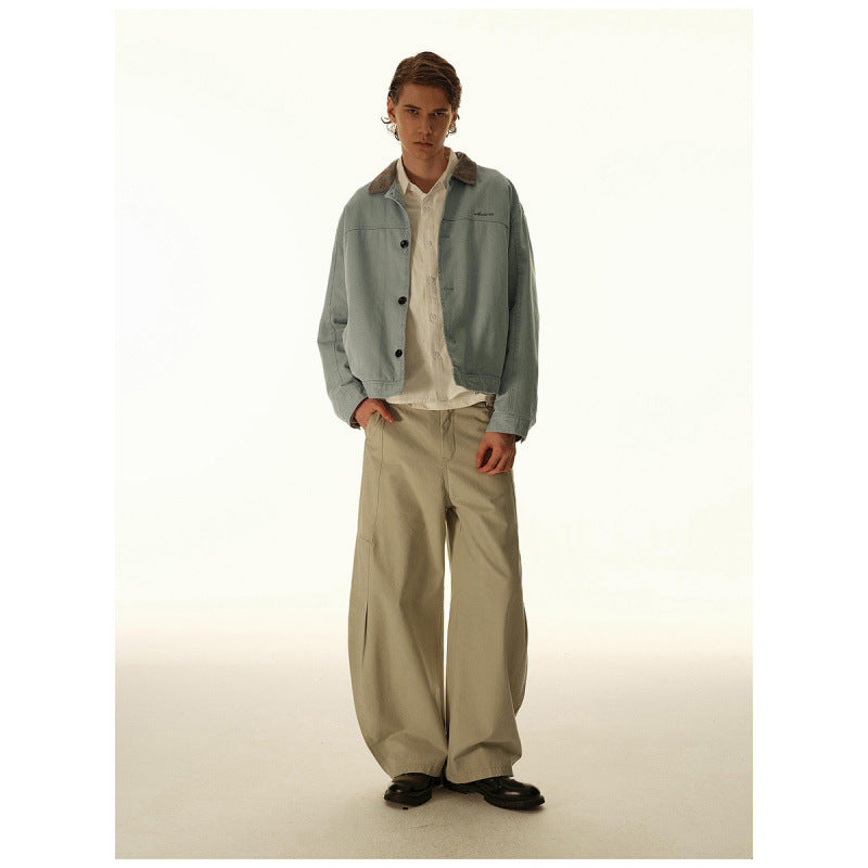Men's Boxy Canvas Jacket with Cord Collar and Concealed Button Placket Fashion Glam