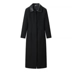 Ladies Tailored Long Coat with Contrasting Shirt Collar and Figure-Shaping Cut Fashion Glam