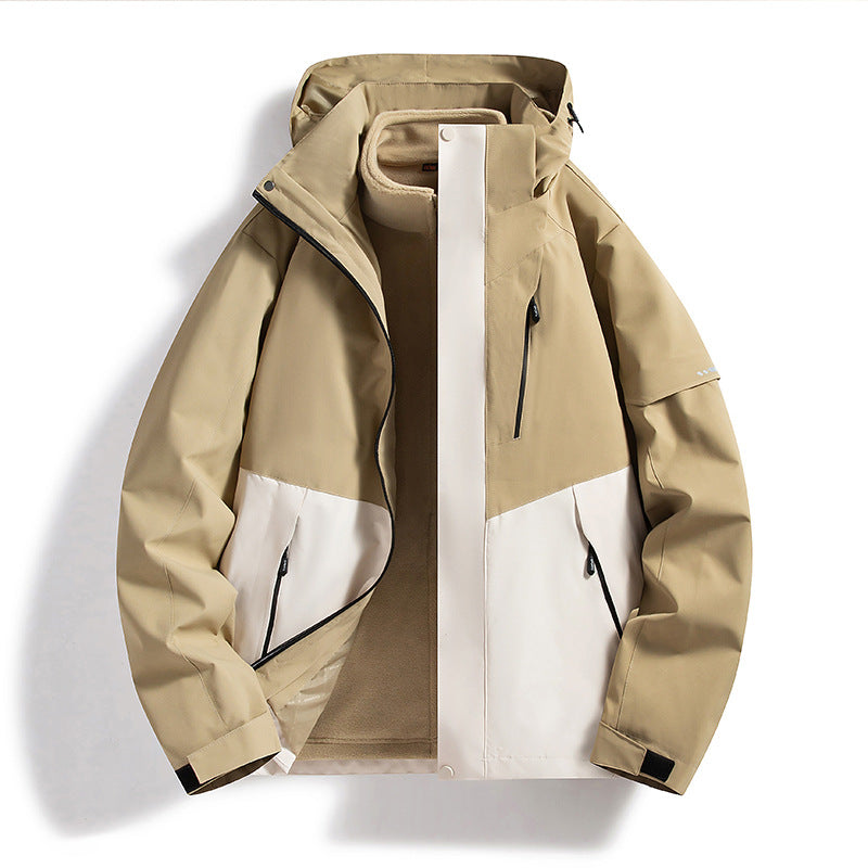 Men's Water-Repellent Softshell Fleece Layer Jacket with Hood and Windproof Front Flap Fashion Glam