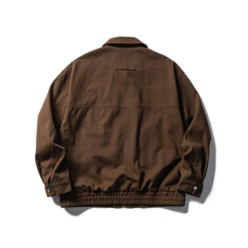 Men's Oversized Work Jacket with Full Zip, Chest Zip and Elastic Hem Band Fashion Glam