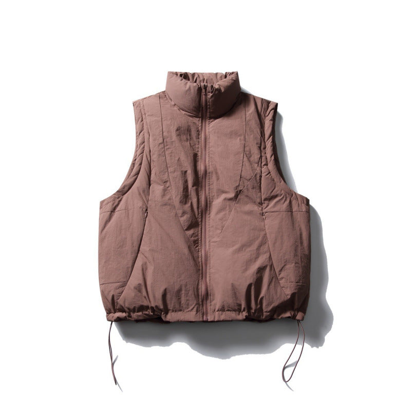 Ladies Lightly Padded Sleeveless Stand Collar Vest with Drawstring Hem Fashion Glam