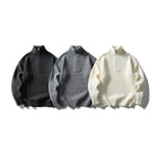 Unisex Structured Half-Zip Knit Sweater with High Stand-Up Collar and Ribbed Rib Knit Fashion Glam