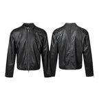 Men's leather jacket in biker style with stand-up collar and diagonal zipper pockets Fashion Glam