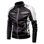 Men's Slim Fit Motorcycle Faux Leather Jacket with Contrast Panels, Quilted Shoulders and Zipper Pockets Fashion Glam