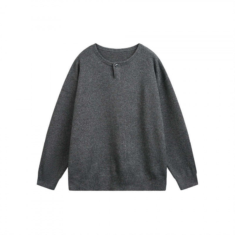 Unisex Oversize fine knit pullover with short Henley closure and structured mélange quality Fashion Glam