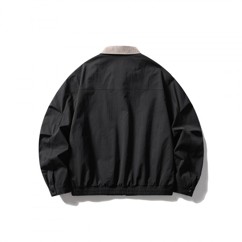 Men's Lightweight Harrington Jacket with Cord Collar and Elastic Hem Fashion Glam