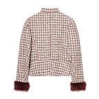 Women's Short Blazer made of Boucle Tweed with Stand-Up Collar and Faux Fur Cuffs Fashion Glam