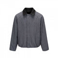 Men's short jacket in herringbone wool blend with leather collar and concealed closure Fashion Glam