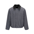 Men's short jacket in herringbone wool blend with leather collar and concealed closure Fashion Glam