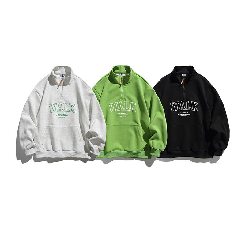 Unisex Oversize-Halfzip-Sweatshirt with Stand-up Collar, Kangaroo Pocket and Logo Print Fashion Glam