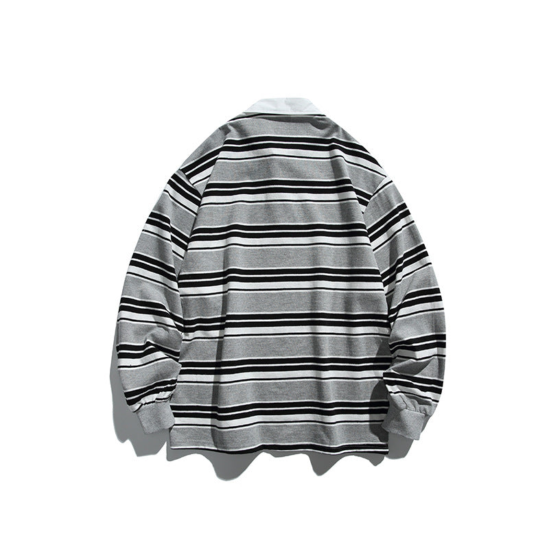 Unisex Oversize-Long Sleeve-Rugby Shirt with Contrast Collar and Distinctive Striped Pattern Fashion Glam