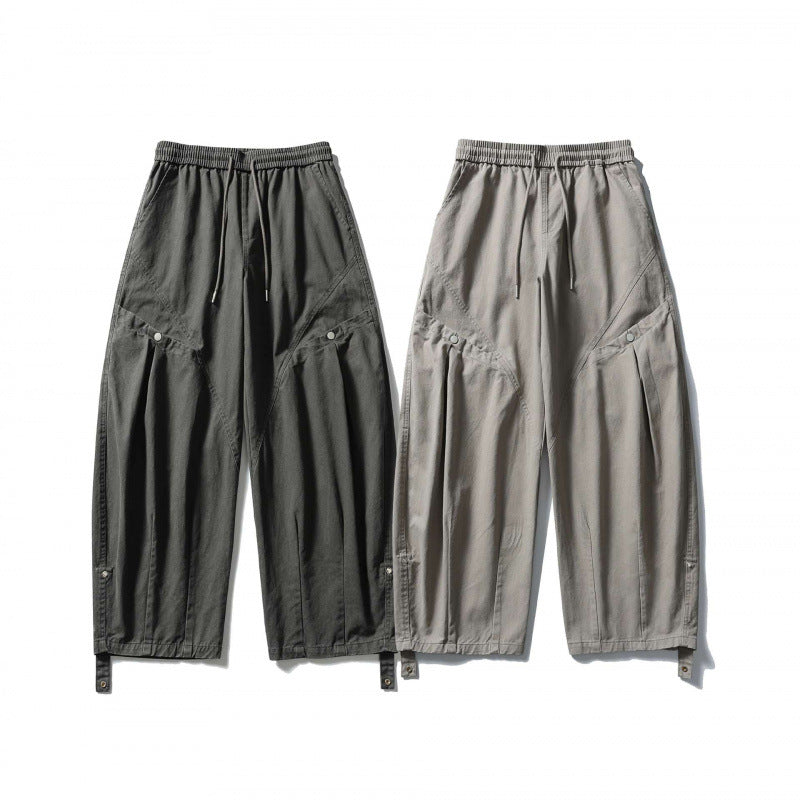 Unisex Wide Cropped Cargo Pants with Drawstring Waistband, Multifunctional Flap Pockets, and Adjustable Leg Straps Fashion Glam
