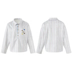 Unisex Striped Overshirt with Henley Button Placket and Decorative Pin Details Fashion Glam