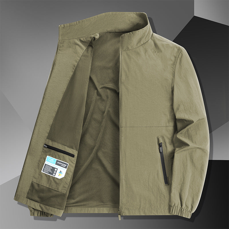 Men's Lightweight Cotton Blend Transitional Jacket with Stand-Up Collar and Concealed Zipper Fashion Glam