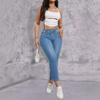 Ladies high-waisted skinny jeans with rhinestone embellishments and ankle-length cut Fashion Glam