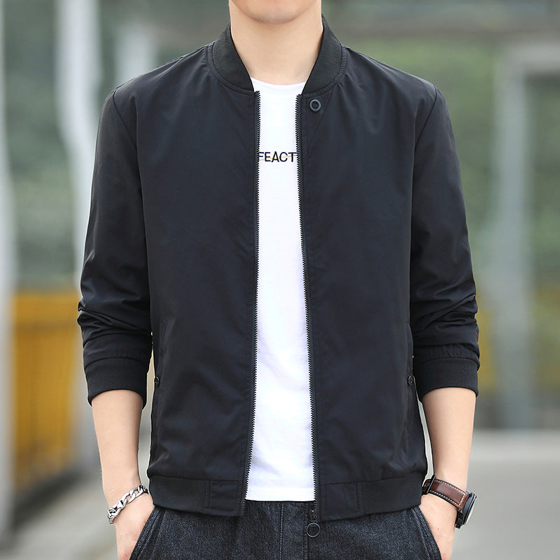 Men's Minimalist Nylon Bomber with Concealed Two-Way Zipper and Ribbed Collar Fashion Glam