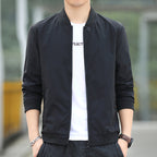 Men's Minimalist Nylon Bomber with Concealed Two-Way Zipper and Ribbed Collar Fashion Glam