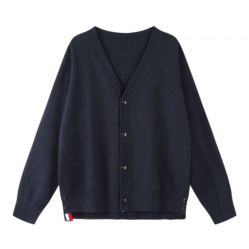 Unisex Oversize V‑Neck Knitted Cardigan with Button Placket and Side Press Buttons Fashion Glam