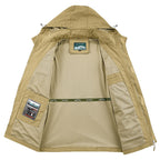 Men's Field Utility Outdoor Jacket with Hood, Multi-Pockets and Mesh Lining Fashion Glam