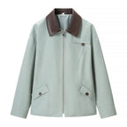 Women's Boxy Blouson with Zipper, Contrast Collar and Flap Pockets Fashion Glam