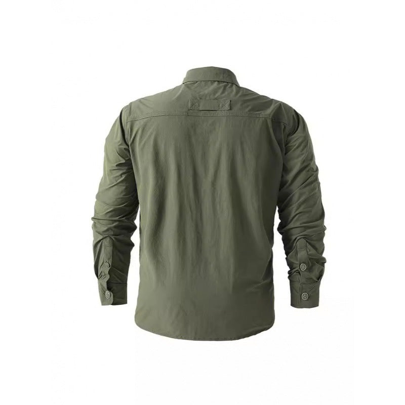 Men's Light Shirt Jacket in Utility Style with Patch Chest Pockets and Button Placket Fashion Glam