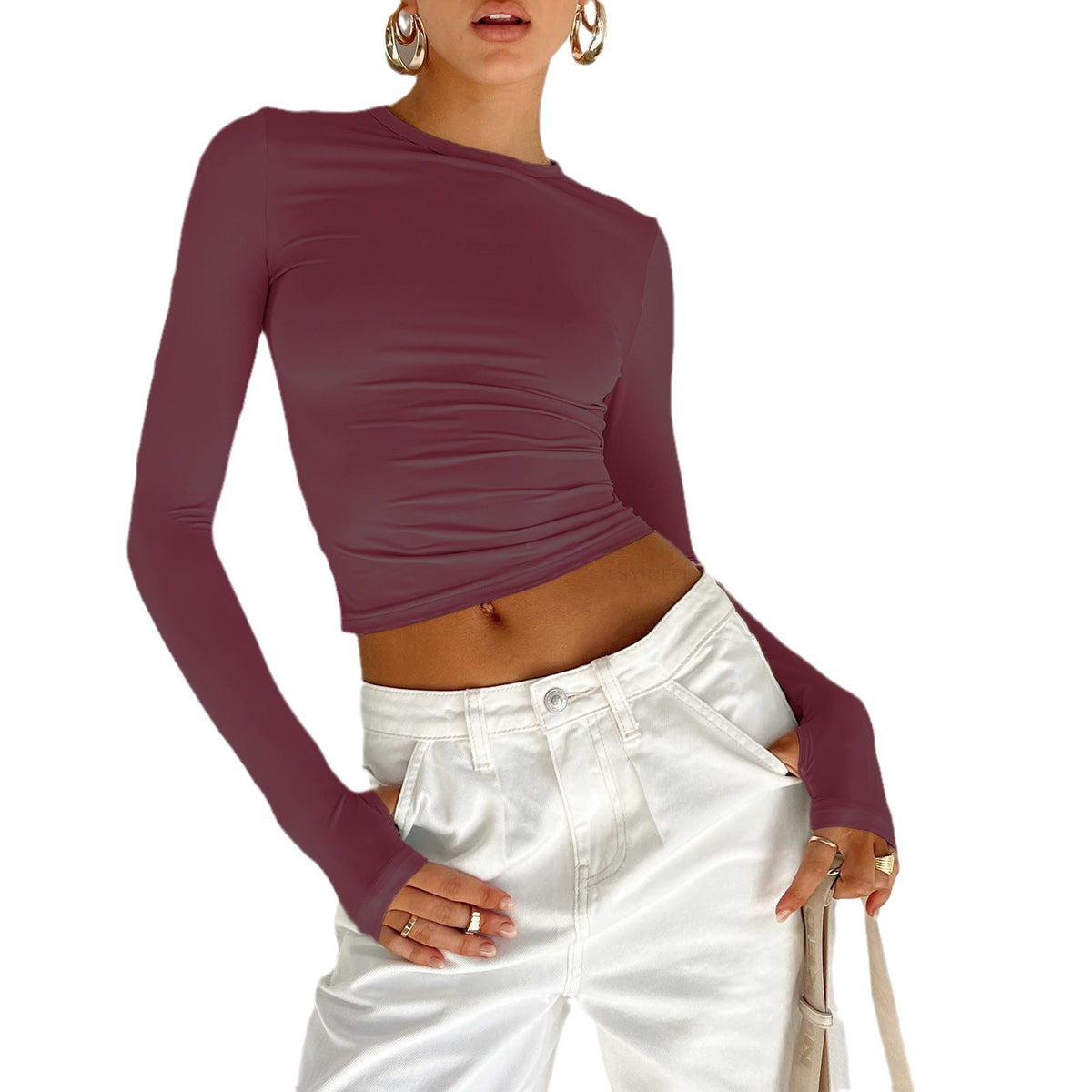 Women's Fitted Crop Long Sleeve with Thumb Holes Fashion Glam