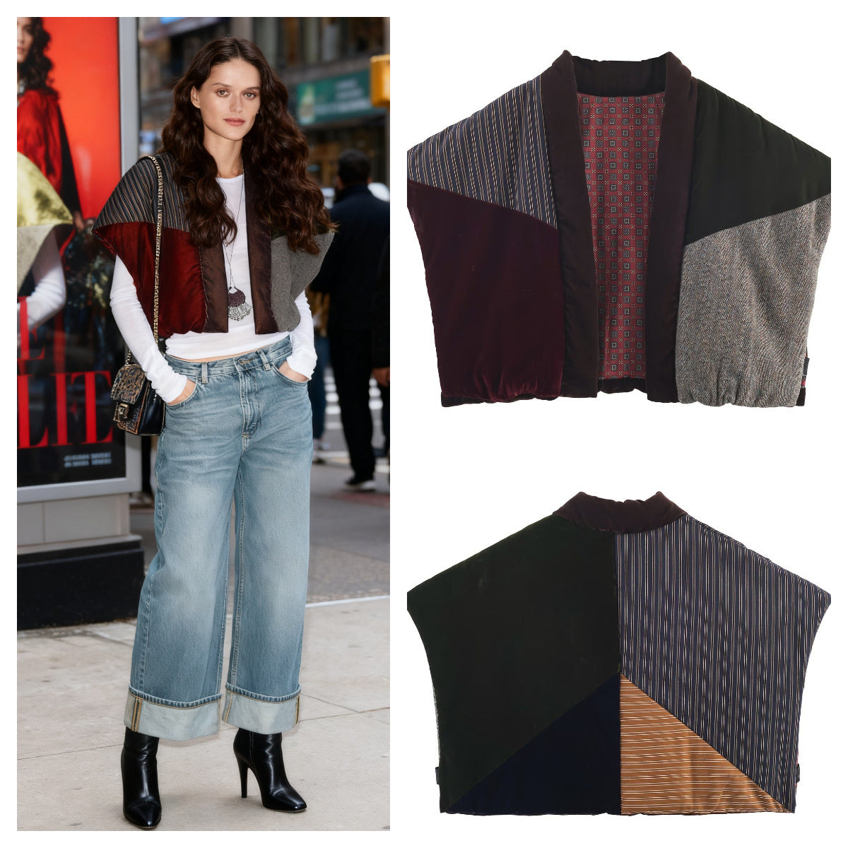 Women's Quilted Patchwork Vest with Voluminous Shawl Collar Fashion Glam