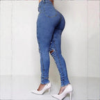 Women Pearl-Embellished High-Waist Skinny Jeans with Sculpting Fit Fashion Glam